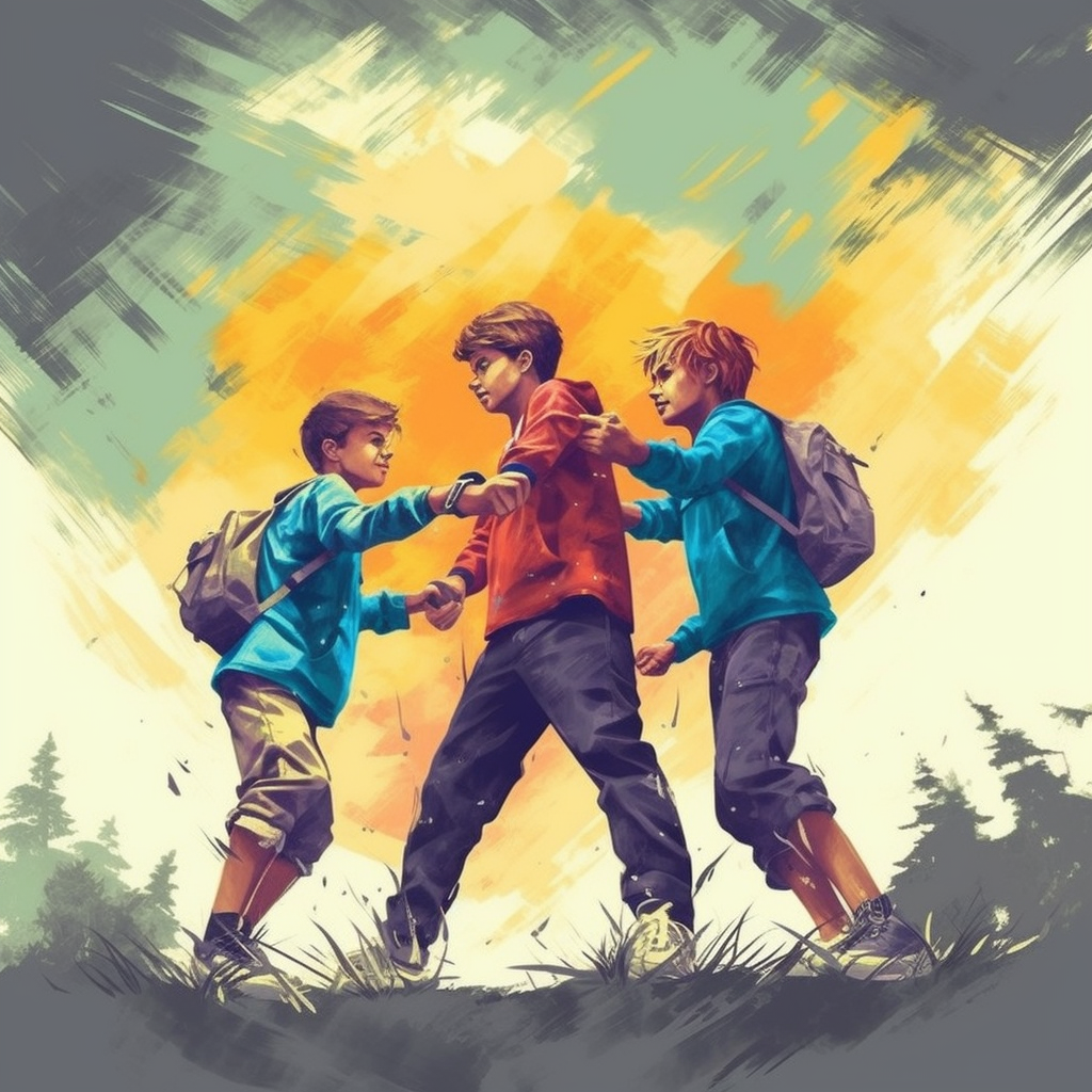 Illustration of boys fighting