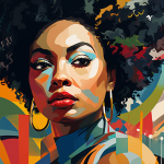 An illustration painted in many bold colors of a beautiful Black woman.