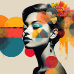 An illustration painted in many bold colors of a beautiful Asian woman.